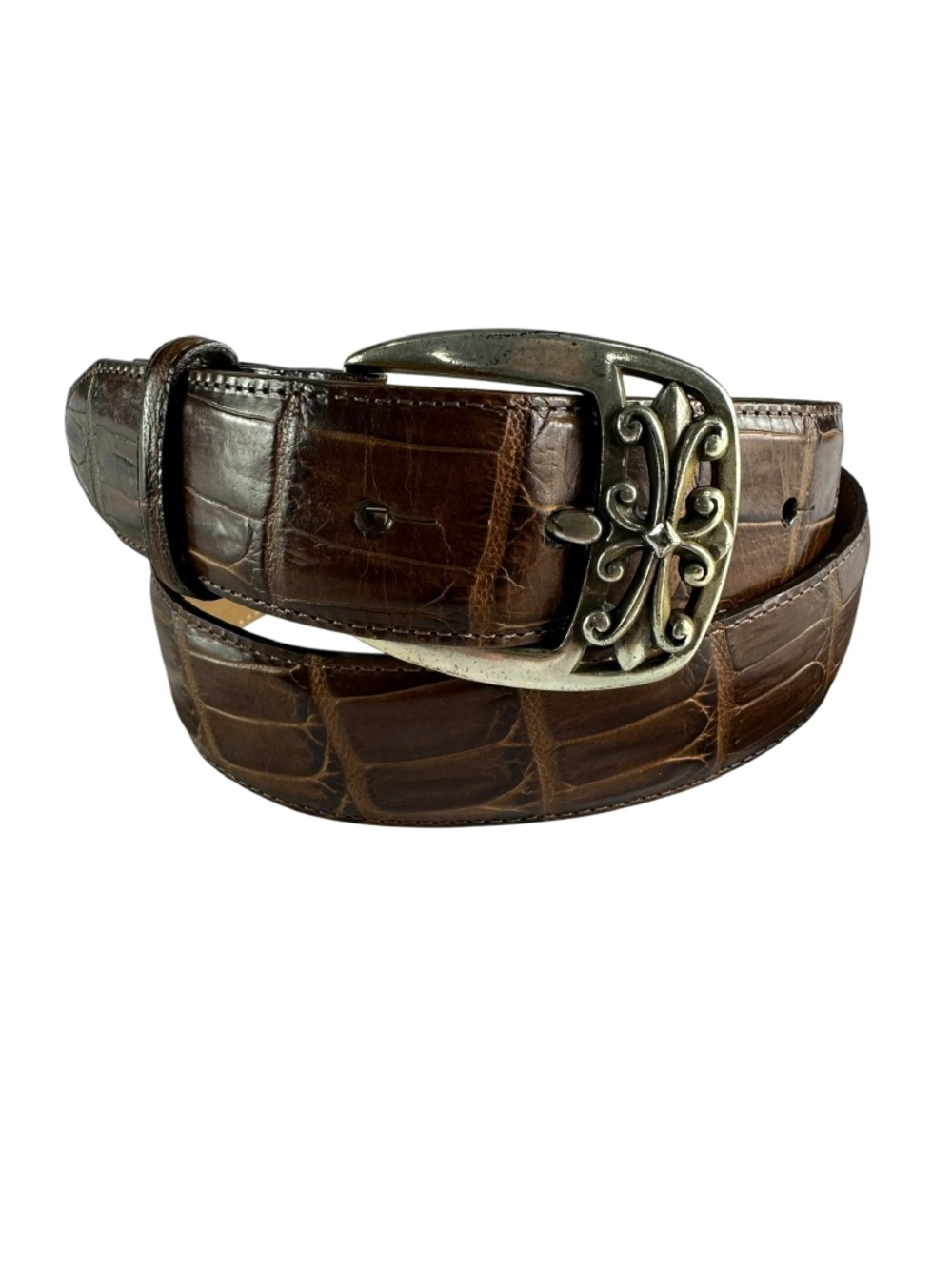 Vintage BRIGHTON Brown Leather Croc Pattern Western Belt Size L 30